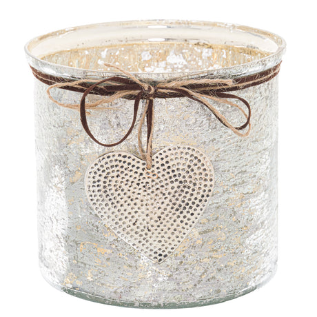 mercury hammered heart large candle holder