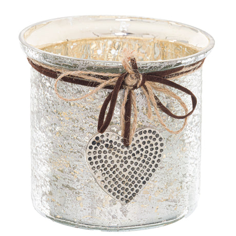 mercury hammered heart small candle holder
