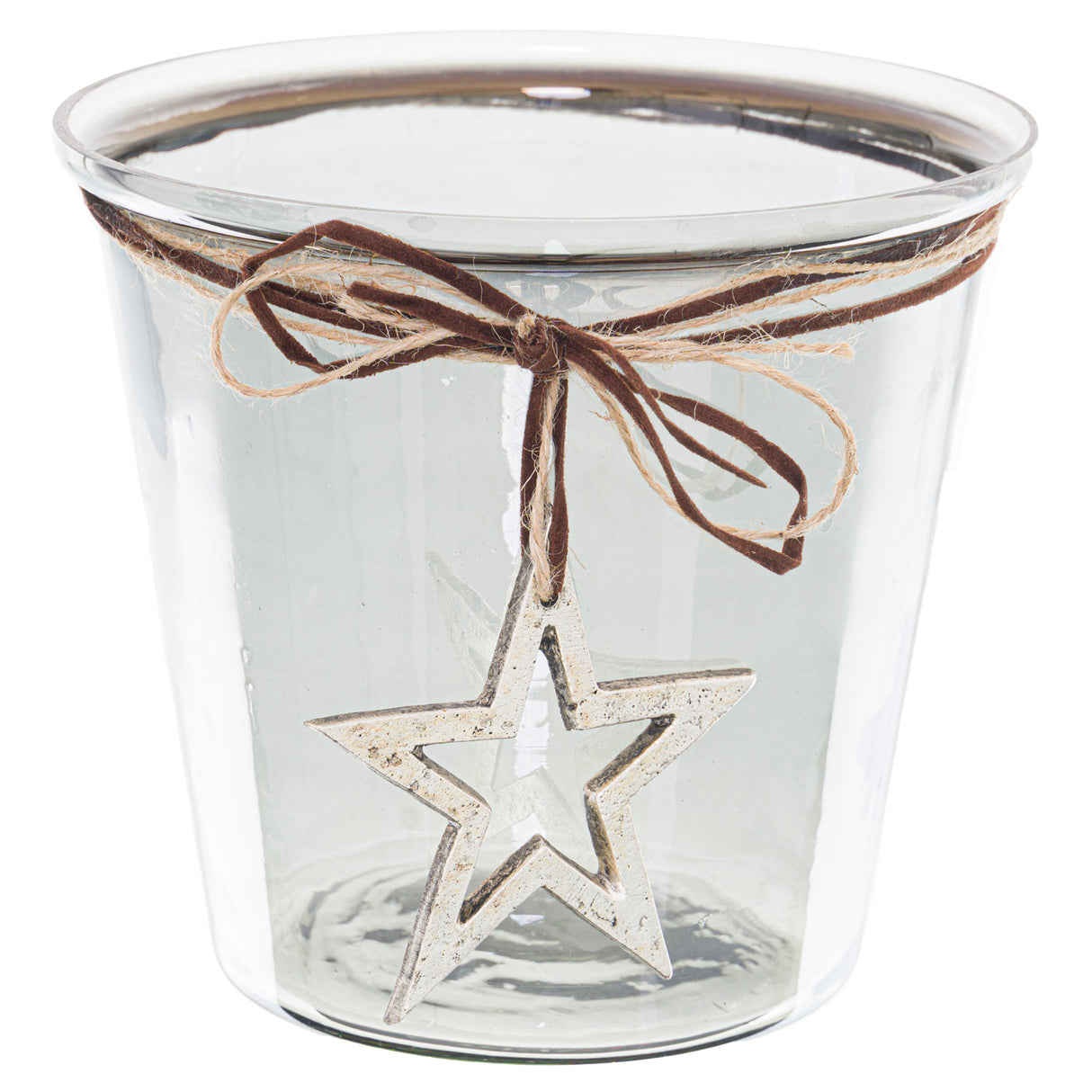 smoked midnight hammered star large candle holder