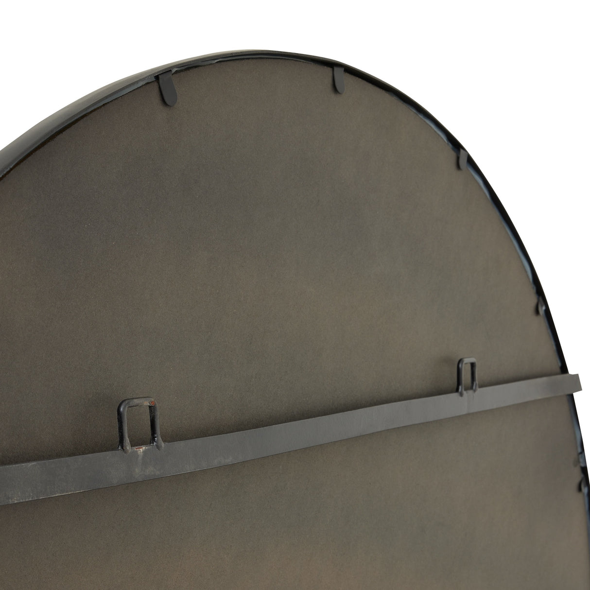 black large circular metal wall mirror