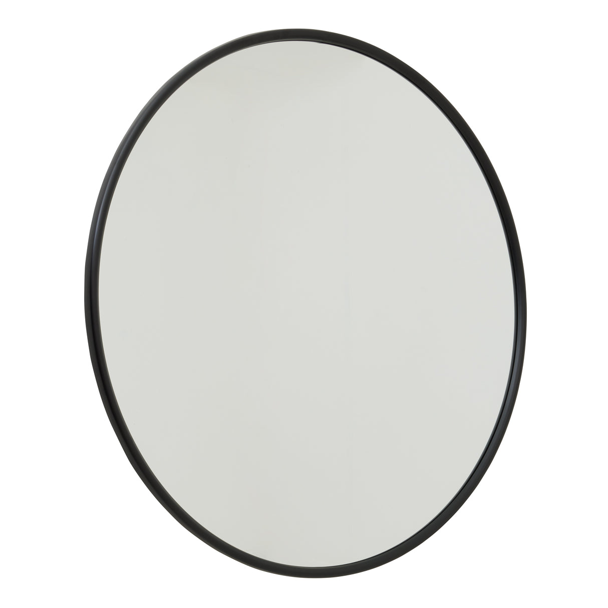 black large circular metal wall mirror