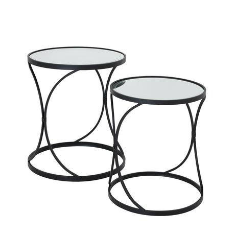 concaved set of two black mirrored side tables