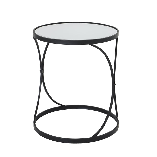 concaved set of two black mirrored side tables