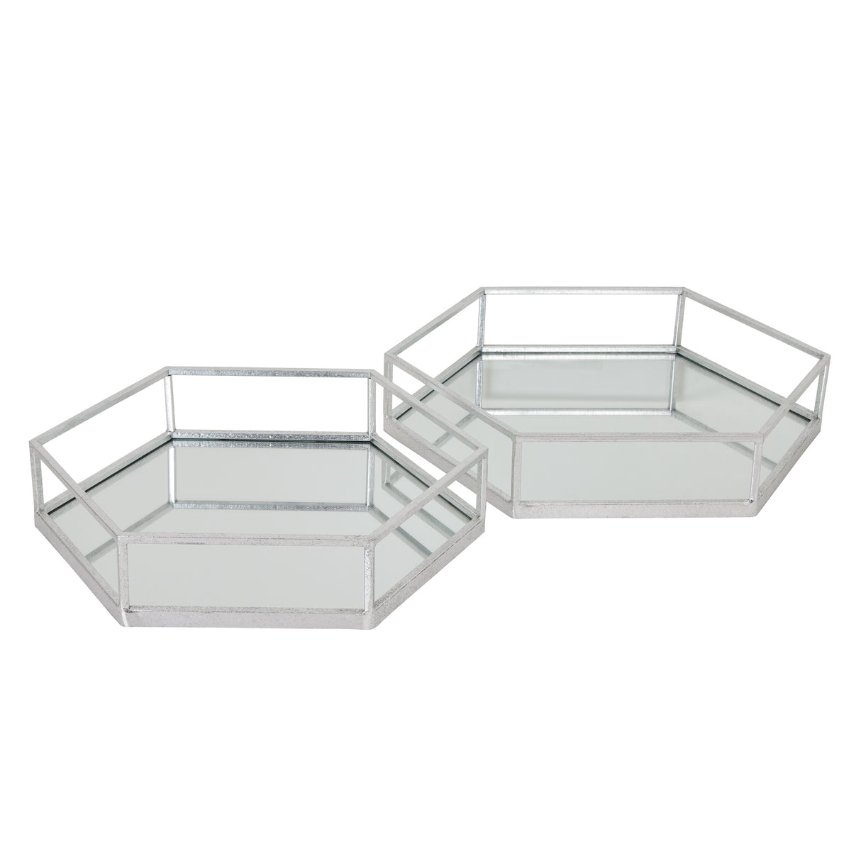 silver hexagon set of two trays