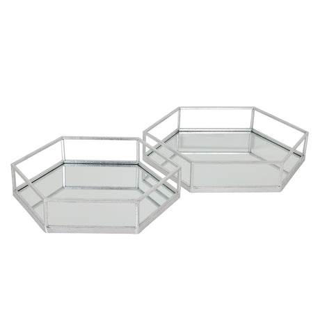 silver hexagon set of two trays