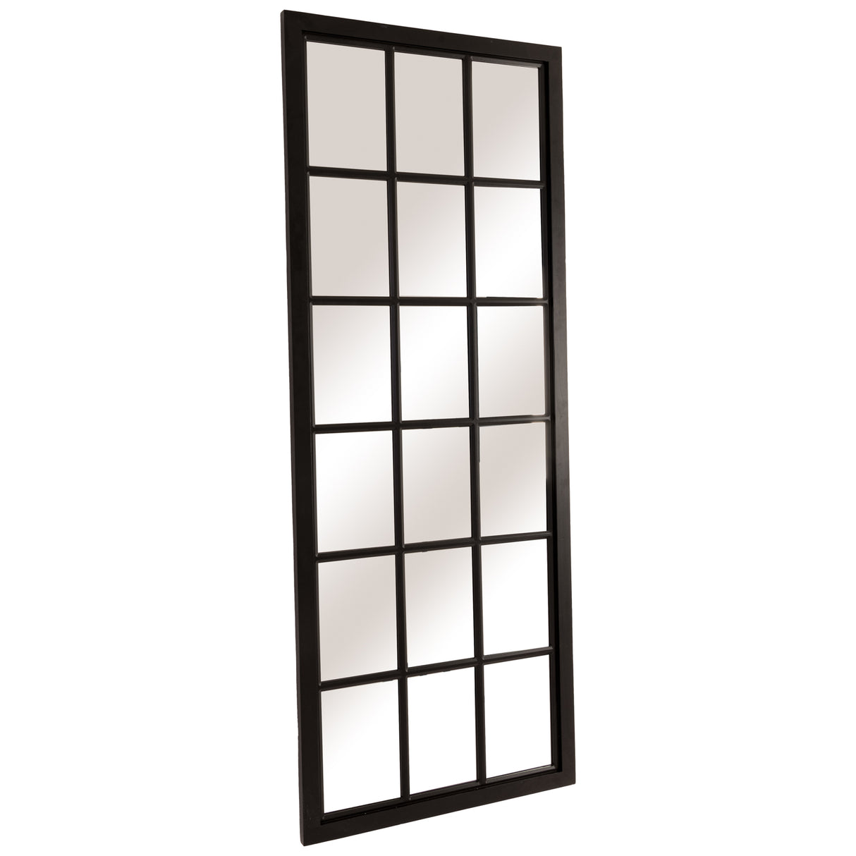tall black wooden window mirror