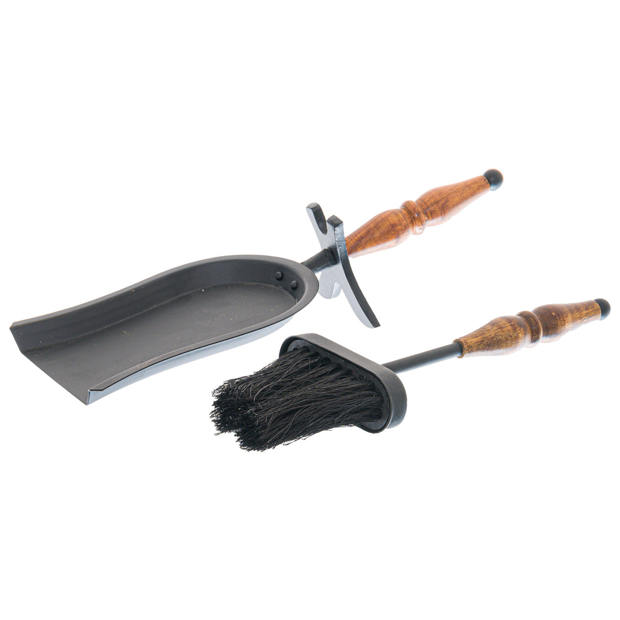 hand turned hearth tidy with wooden handle