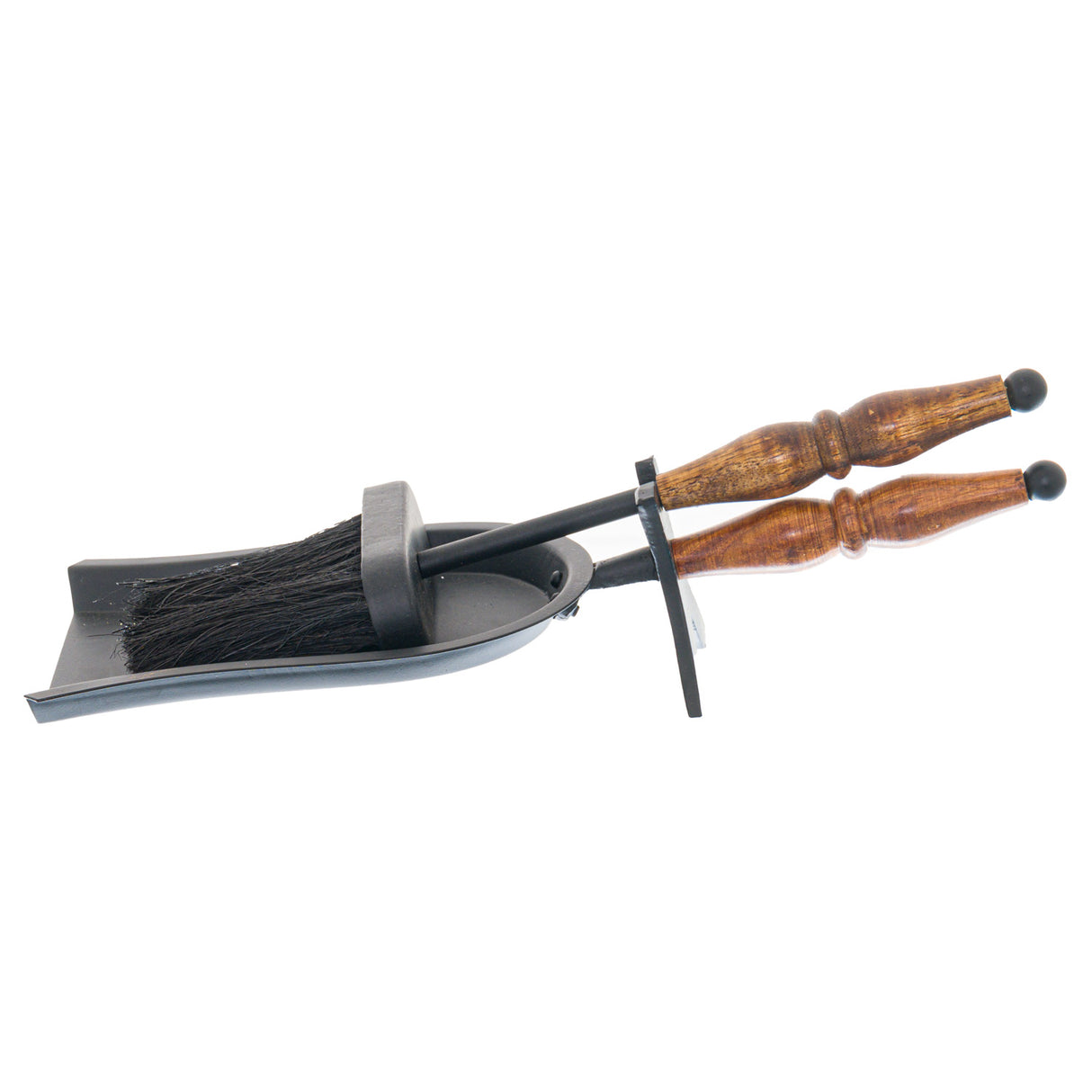 hand turned hearth tidy with wooden handle