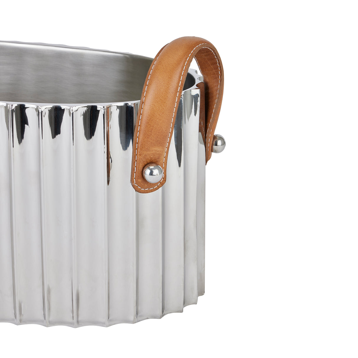 large silver fluted leather handled champagne cooler