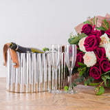 large silver fluted leather handled champagne cooler