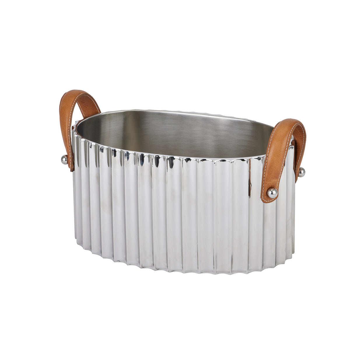large silver fluted leather handled champagne cooler