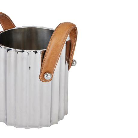 silver fluted leather handled single champagne cooler