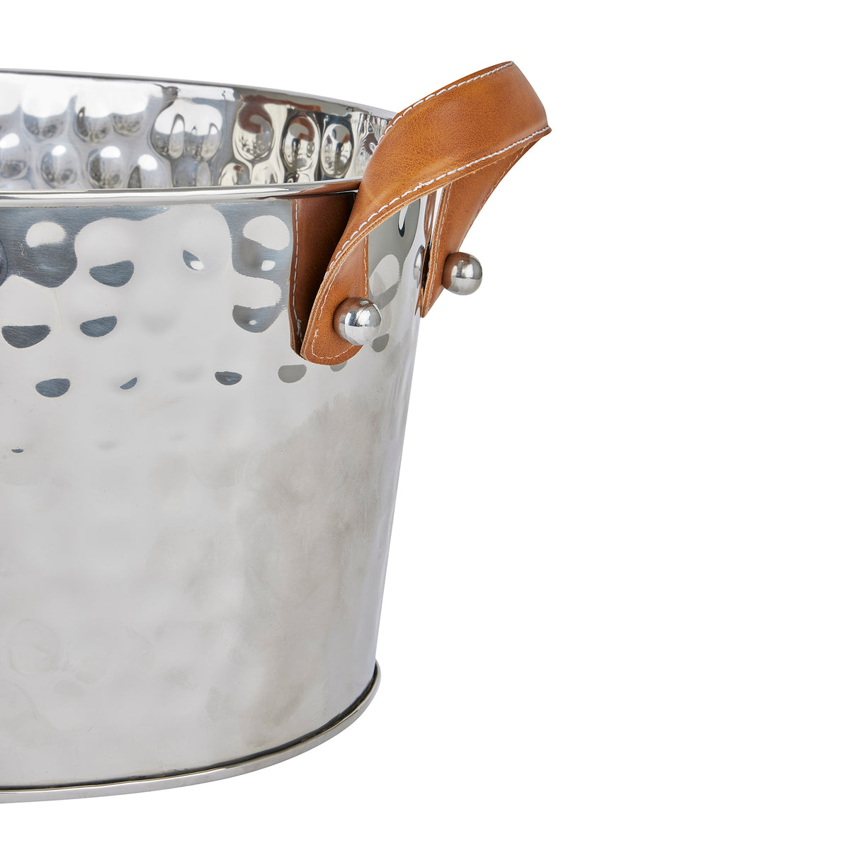 silver large leather handled champagne cooler