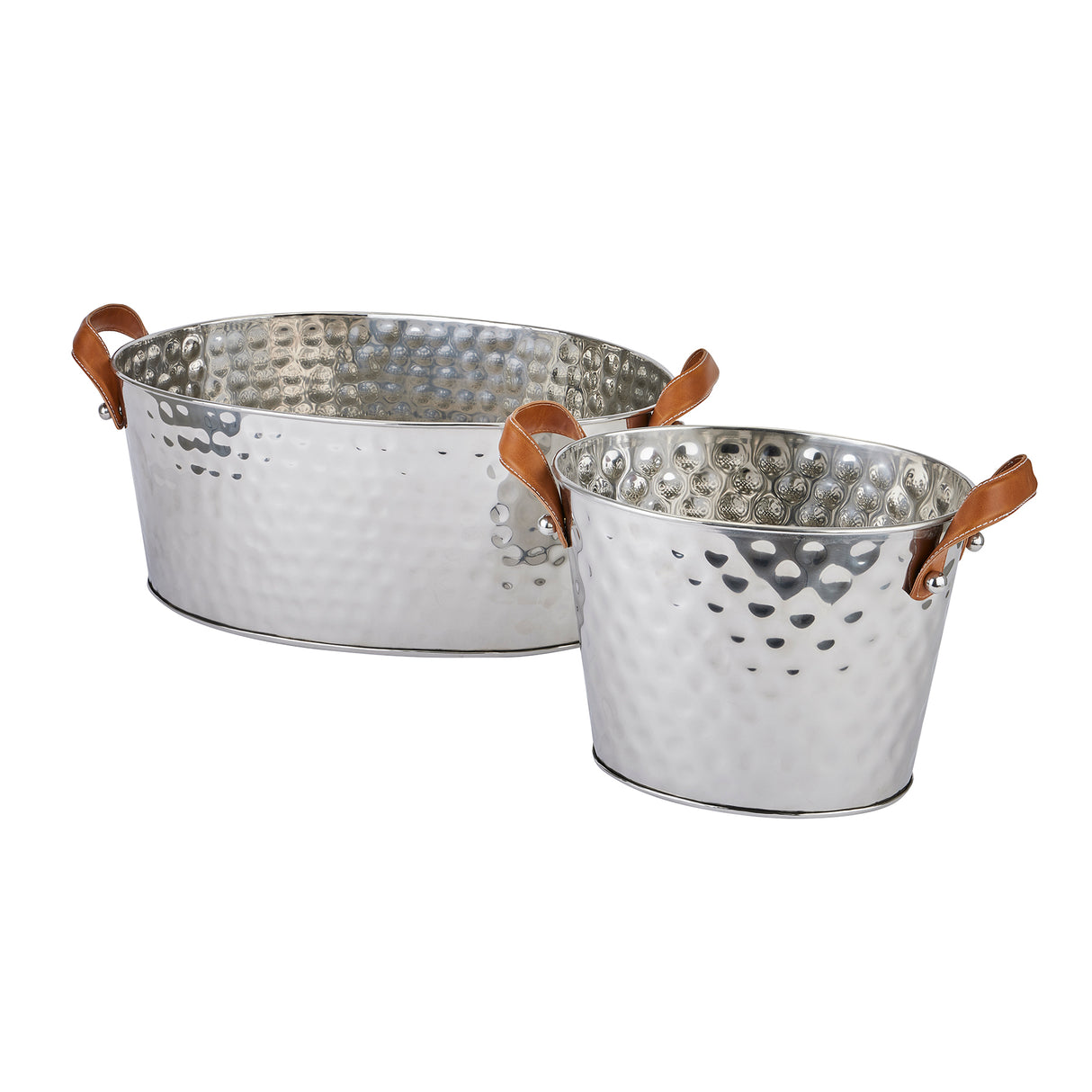silver large leather handled champagne cooler
