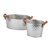 silver large leather handled champagne cooler