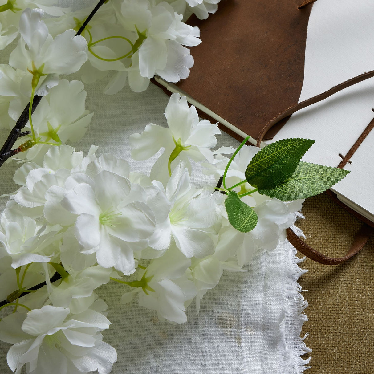 large white full cherry blossom stem
