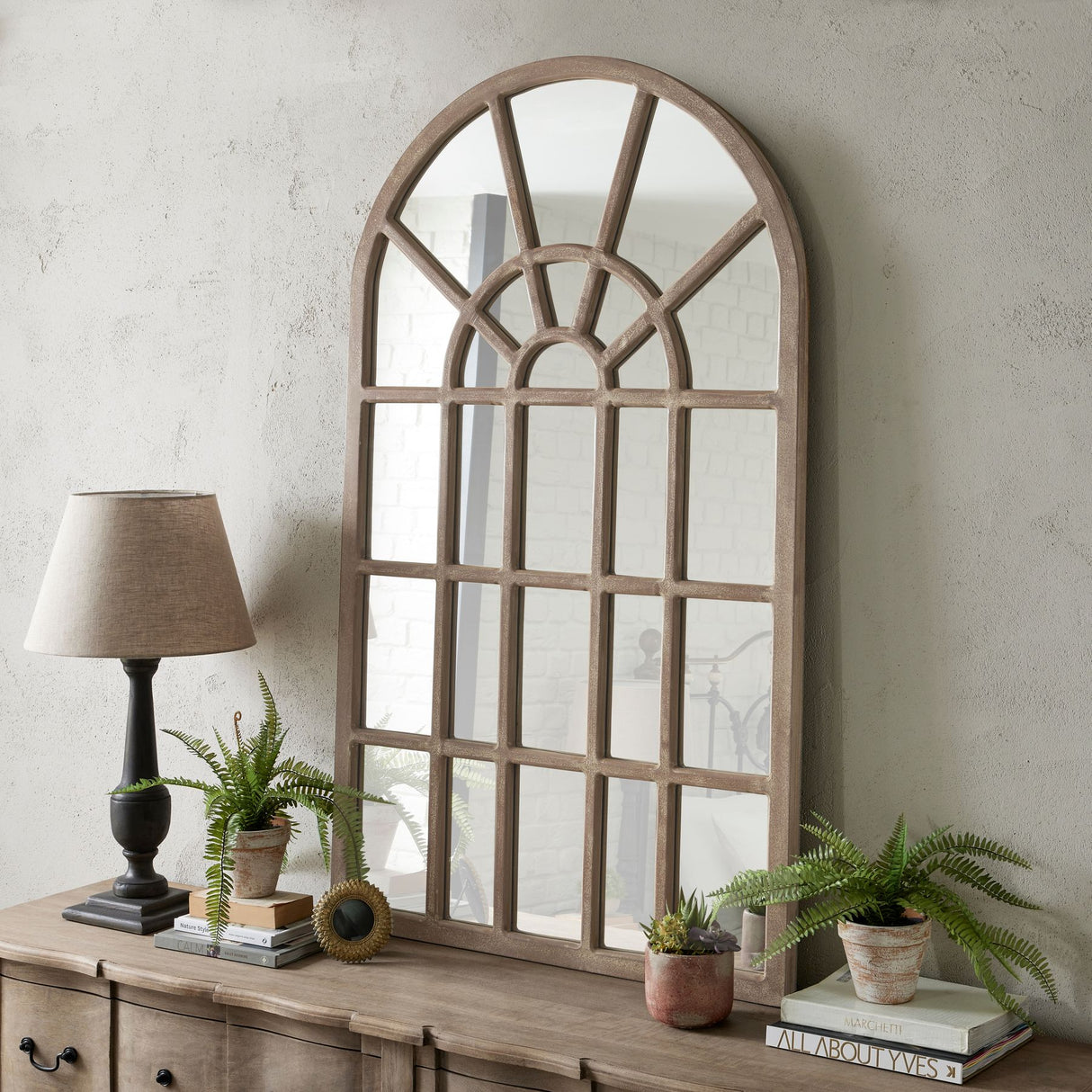 copgrove collection arched paned wall mirror
