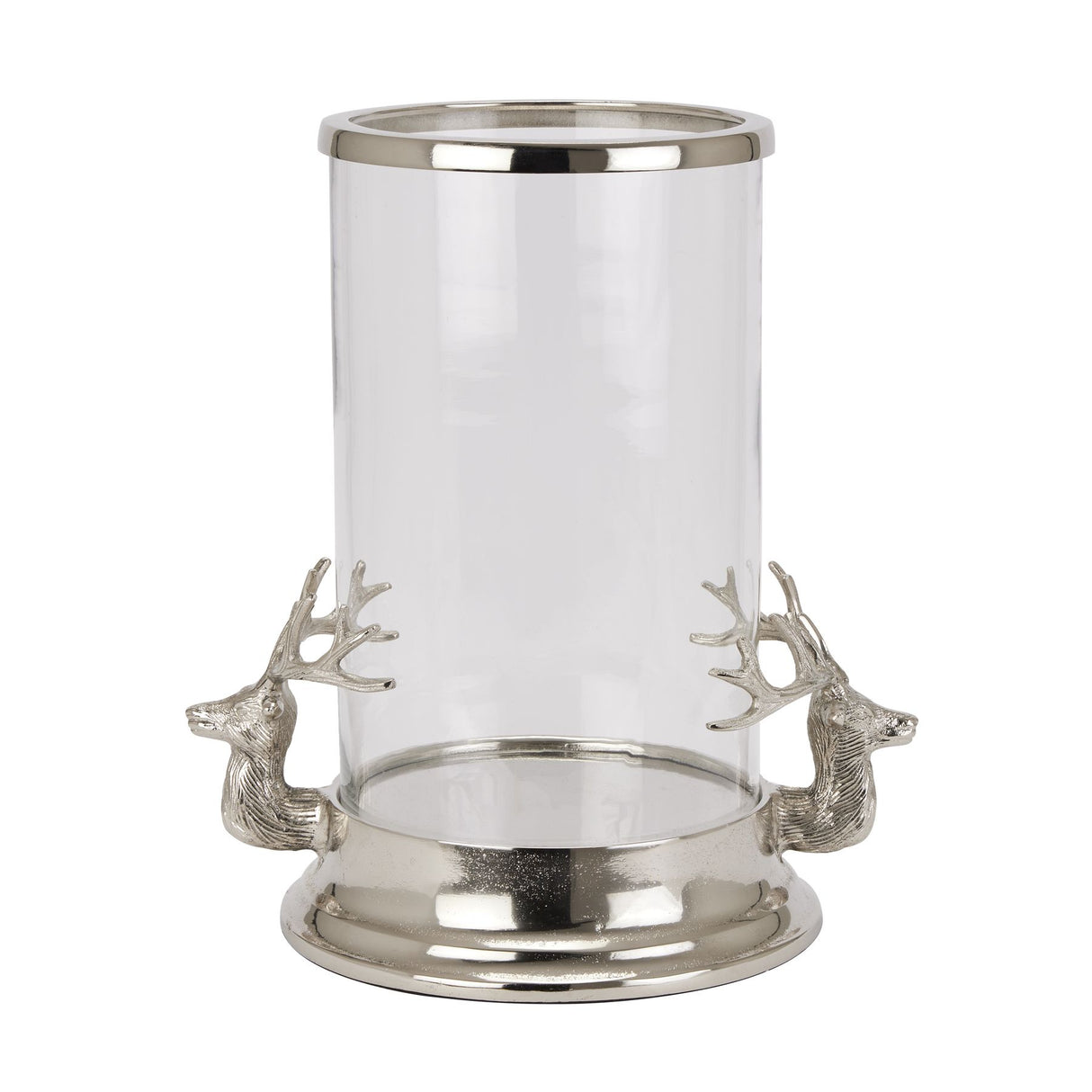 silver stag heads hurricane lantern