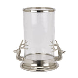 silver stag heads hurricane lantern