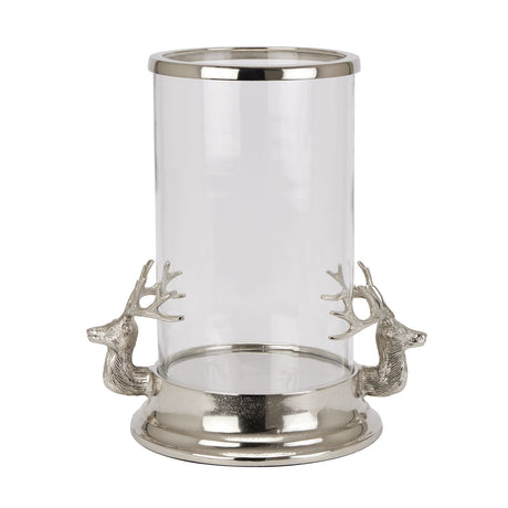 silver stag heads hurricane lantern
