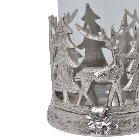silver stag scene hurricane lantern