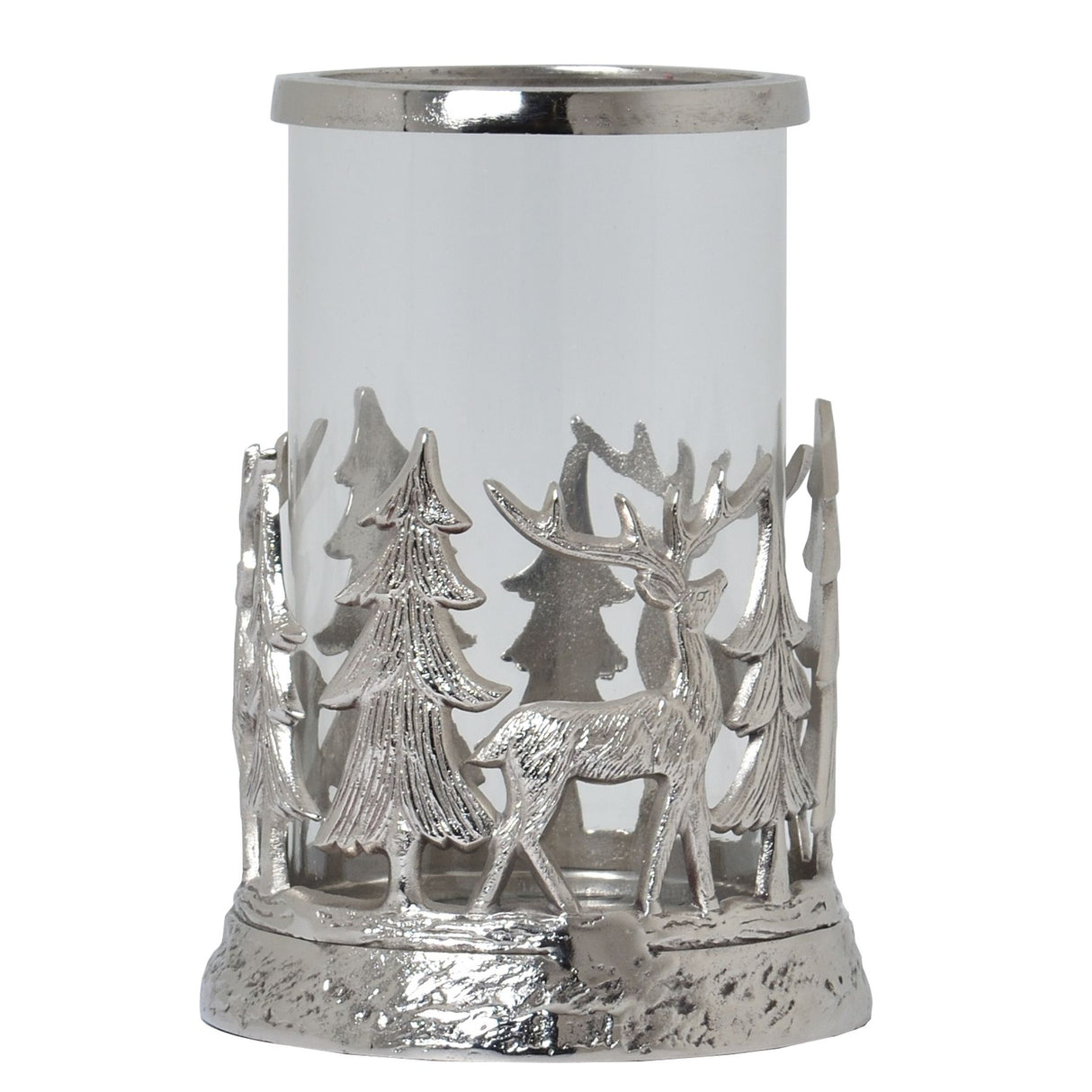 silver stag scene hurricane lantern
