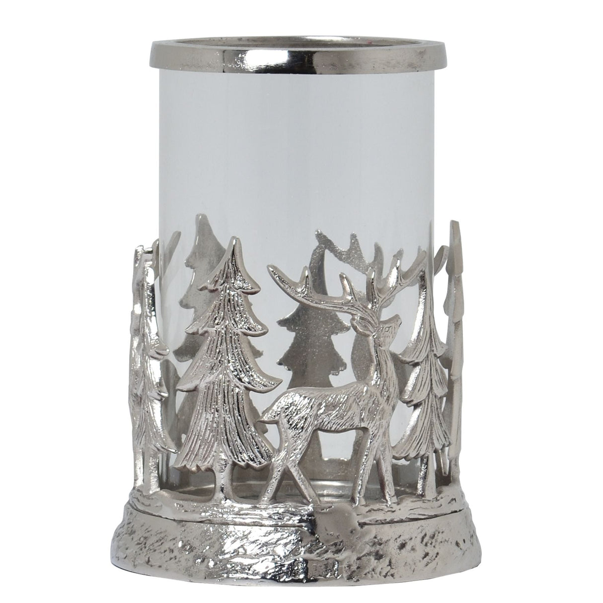 Eloise Silver Stag Scene Hurricane Lantern