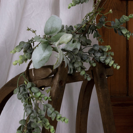 led winter garland with eucalyptus and lambs ear