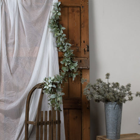 winter garland with lambs ear and wax flower