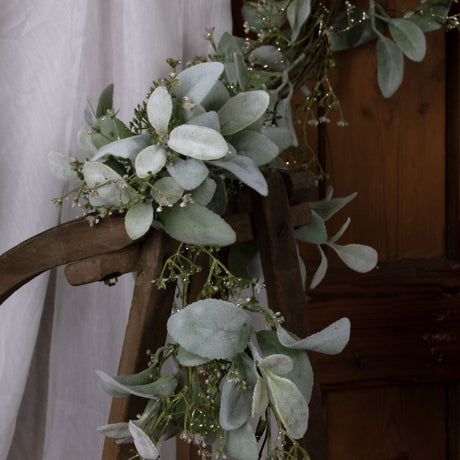 winter garland with lambs ear and wax flower