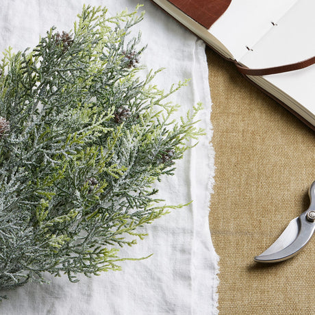 frosted pine spray stem with pinecones