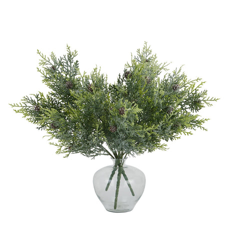 frosted pine spray stem with pinecones