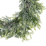 frosted pine wreath with pinecones
