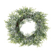 frosted pine wreath with pinecones