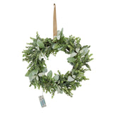led winter wreath with eucalyptus and lambs ear