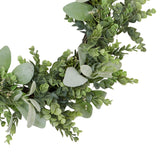 led winter wreath with eucalyptus and lambs ear
