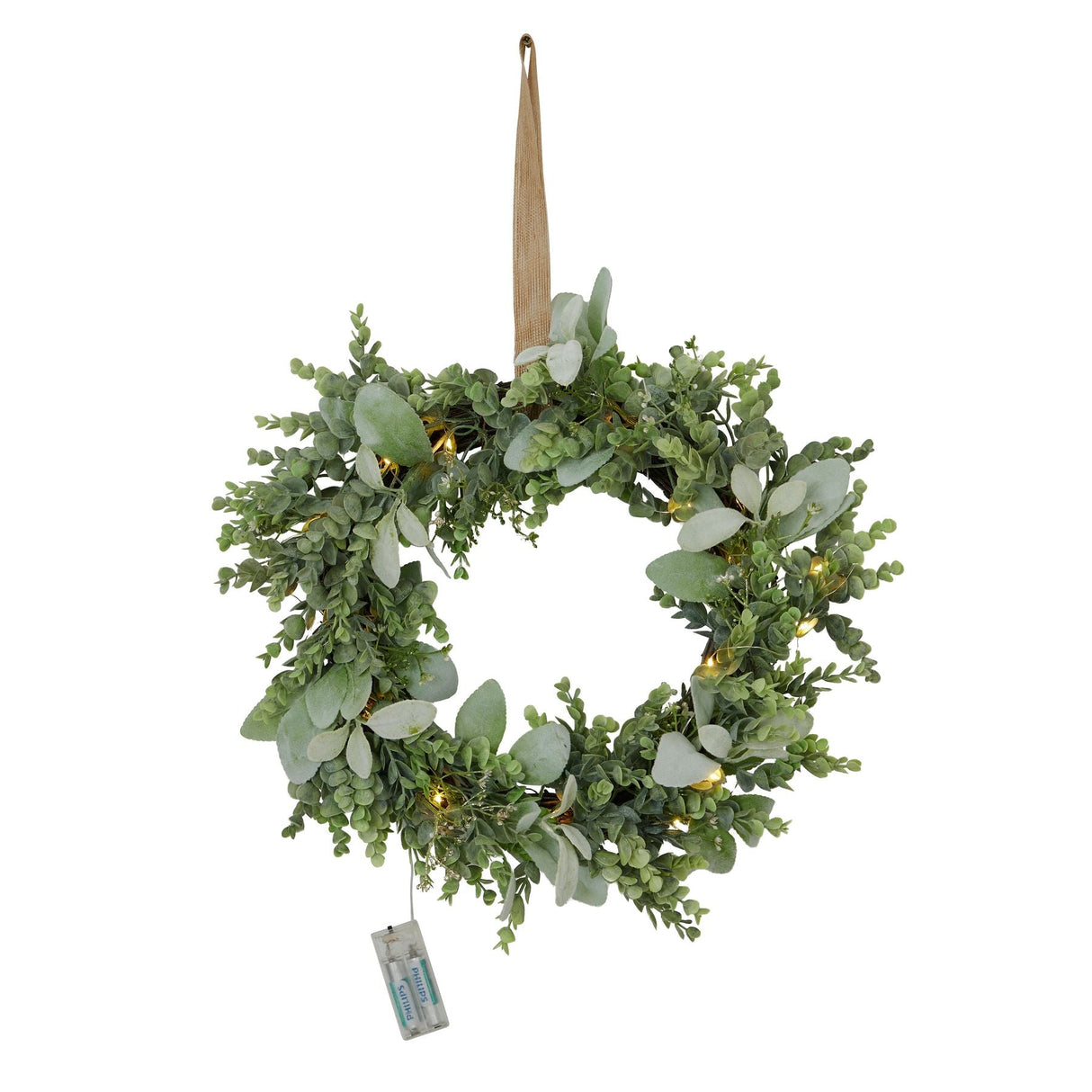 Therese LED Winter Wreath With Eucalyptus And Lambs Ear