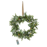 led winter wreath with eucalyptus and lambs ear