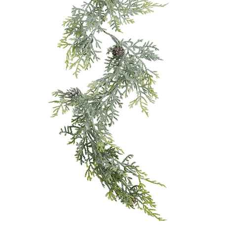 frosted pine garland with pinecones