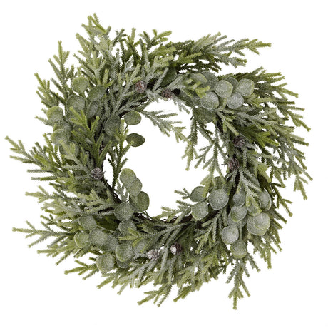 frosted pine and eucalyptus wreath