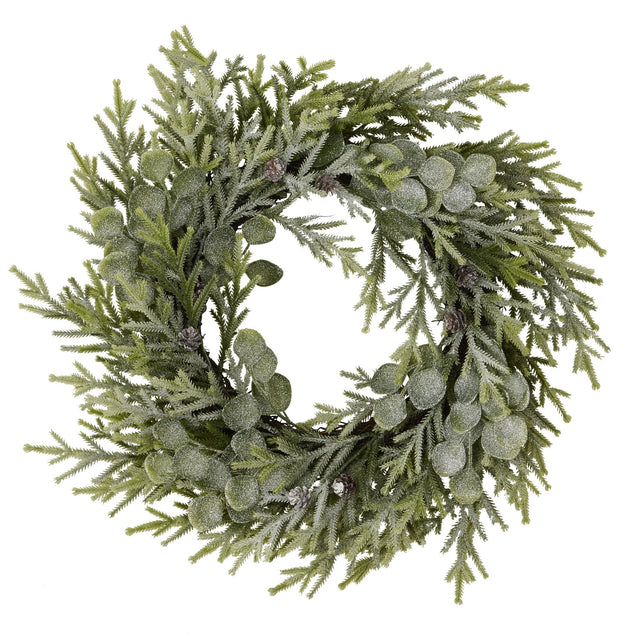 frosted pine and eucalyptus wreath
