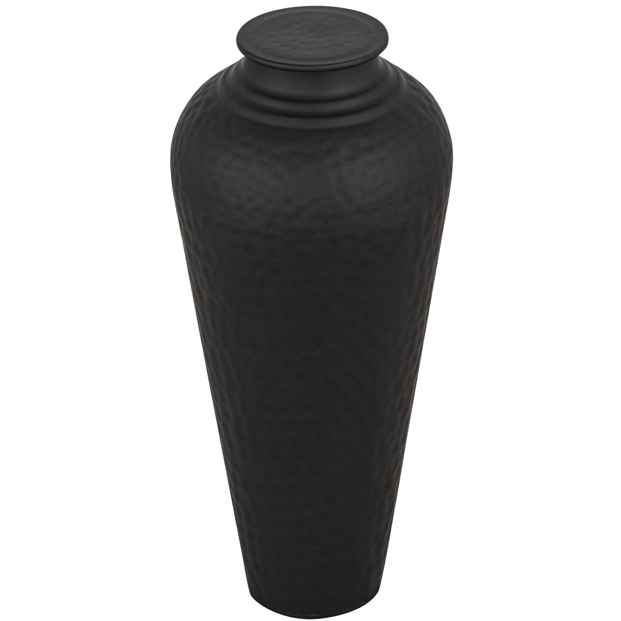 matt black hammered vase with lid