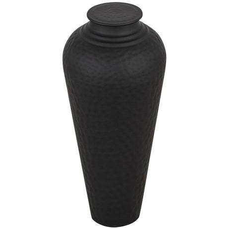 matt black hammered vase with lid
