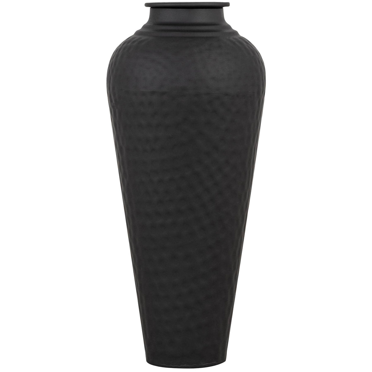 matt black hammered vase with lid