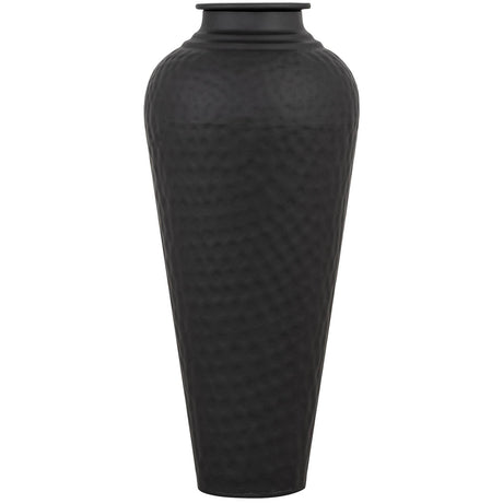 matt black hammered vase with lid