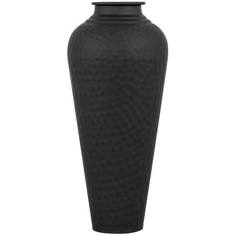 matt black hammered vase with lid