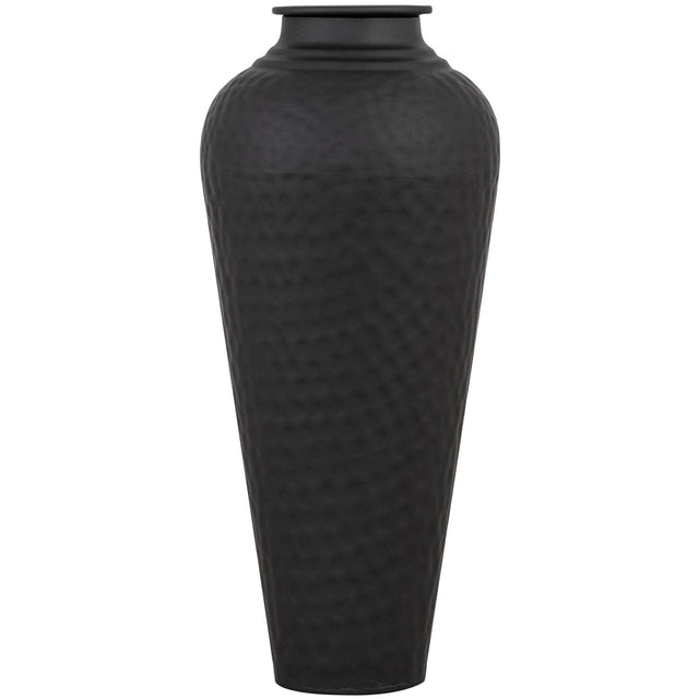 matt black hammered vase with lid