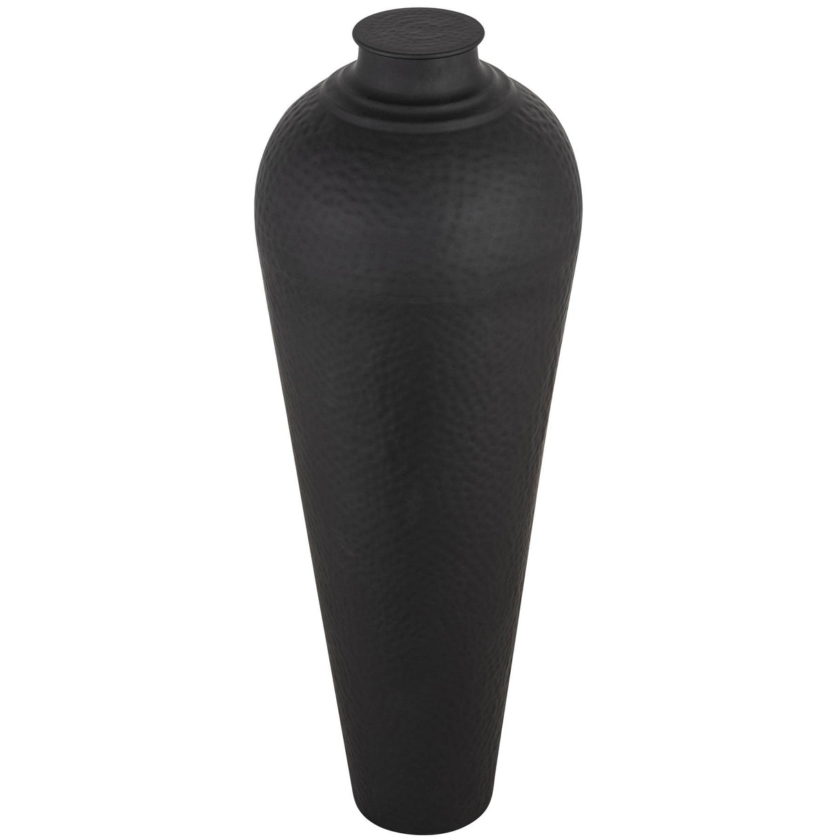matt black large hammered vase with lid