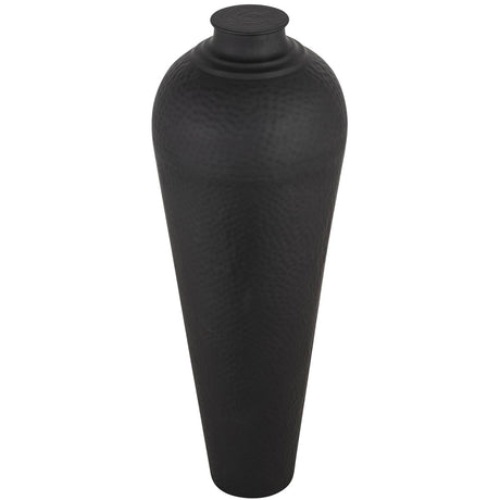 matt black large hammered vase with lid
