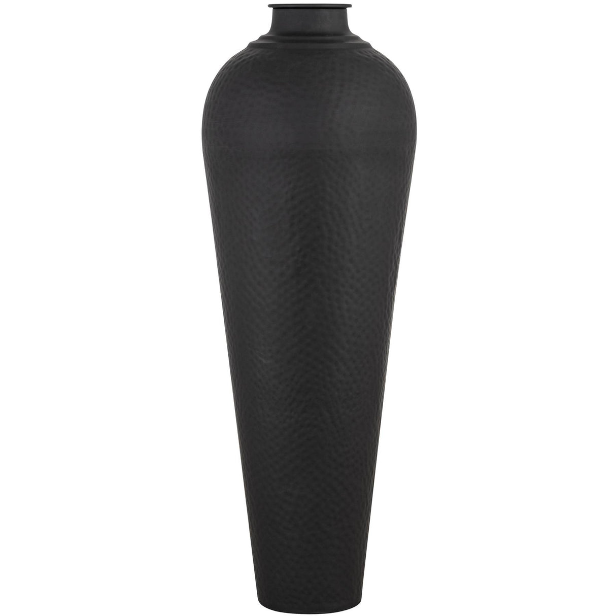 matt black large hammered vase with lid
